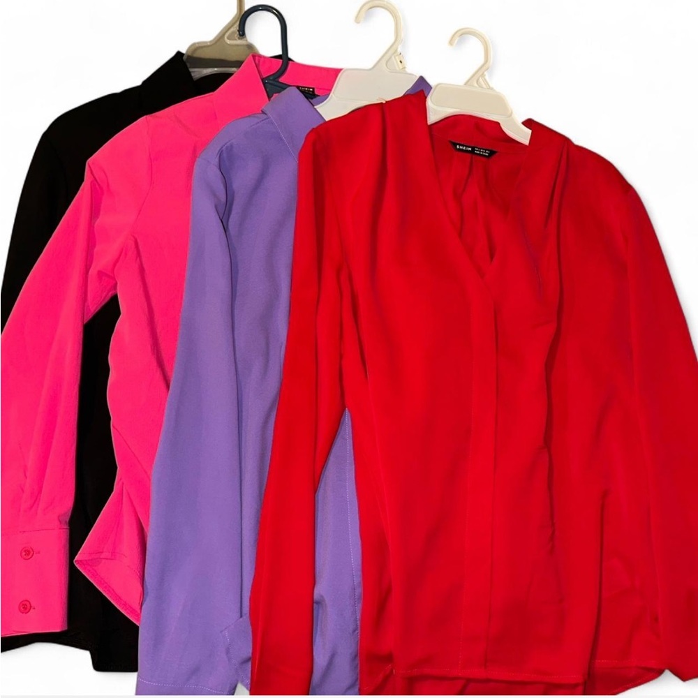 SHEIN Women's Button Down Shirts - Black, Pink, Purple, Red